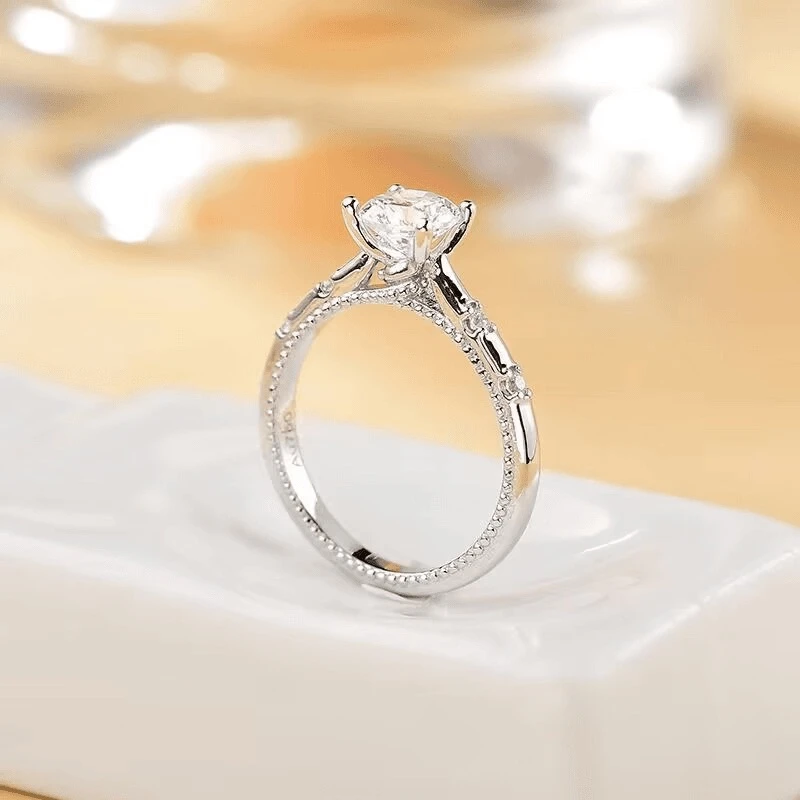 925银莫桑石银制品 【海棠】0.5-1克拉结婚奢华经典订婚女戒