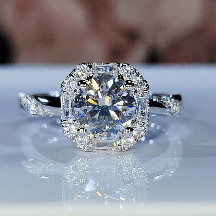925银莫桑石银制品 【莱生通玲】1-2克拉结婚奢华经典订婚女戒时尚