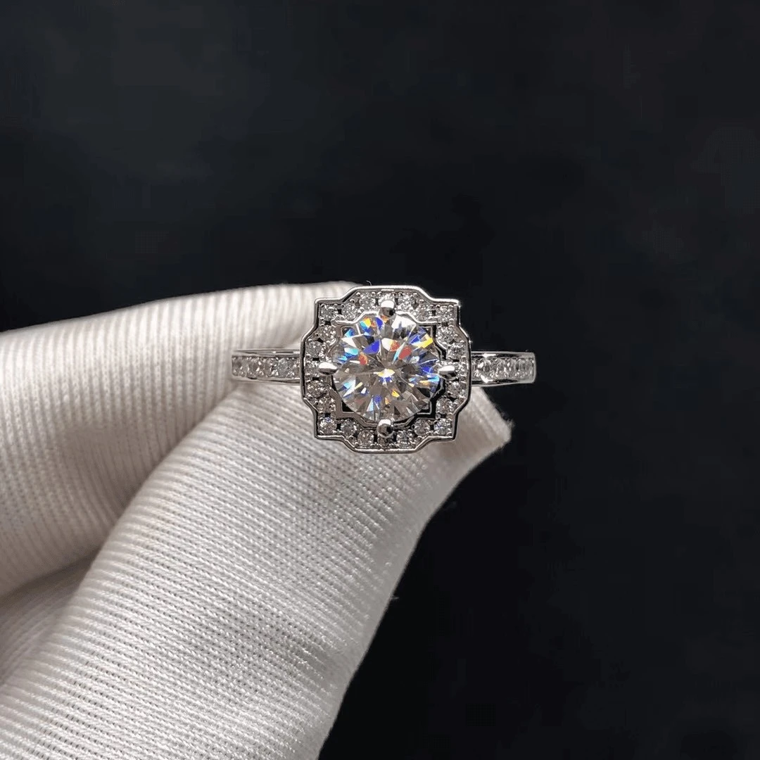 925银莫桑石银制品 【海瑞方包】0.5-2克拉高品质D色莫桑钻经典女戒