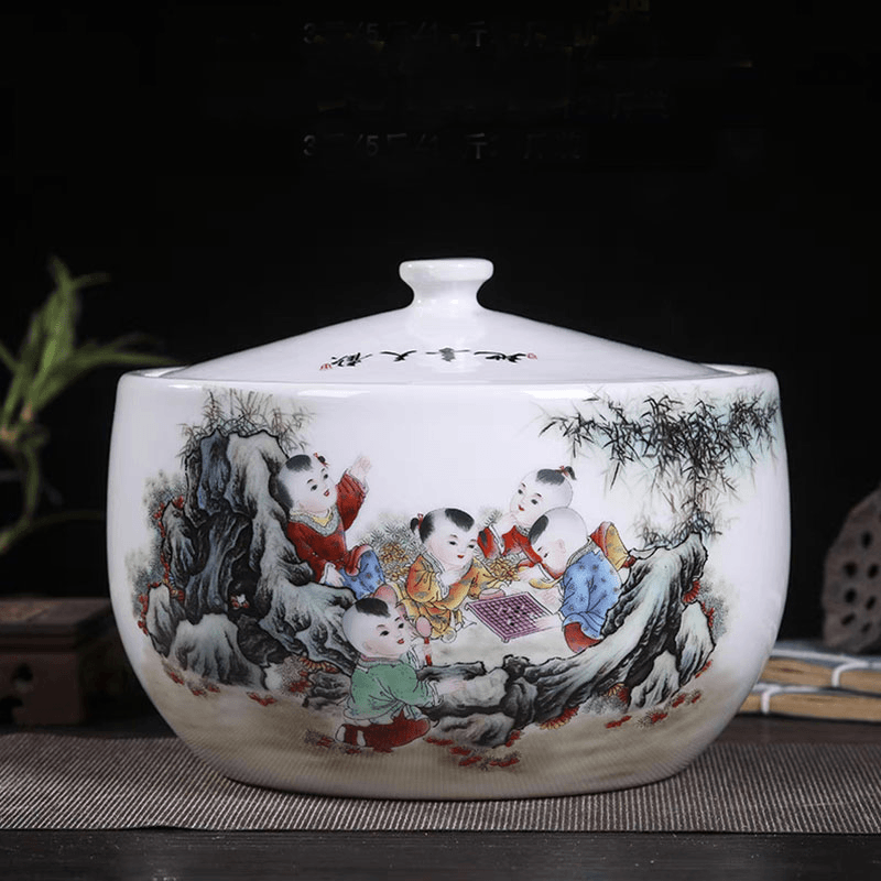 SYH-H5142-3景德镇陶瓷欢天喜地高温猪油罐密封储物罐家用大容量