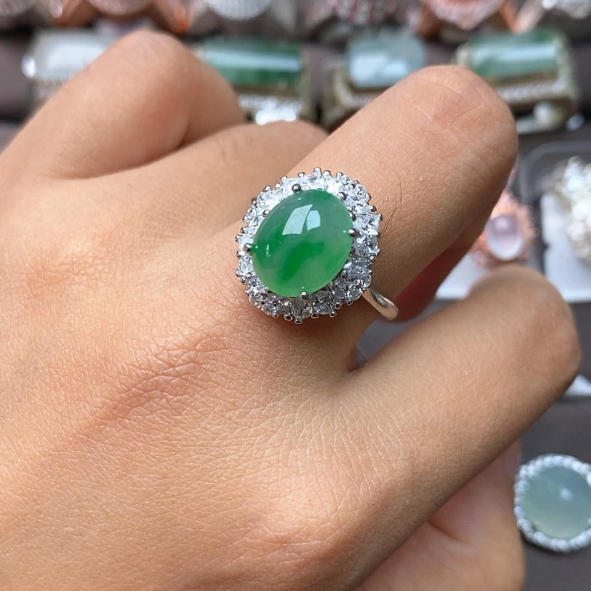 【闪购商品】翡翠戒指银S925镶嵌缅甸60