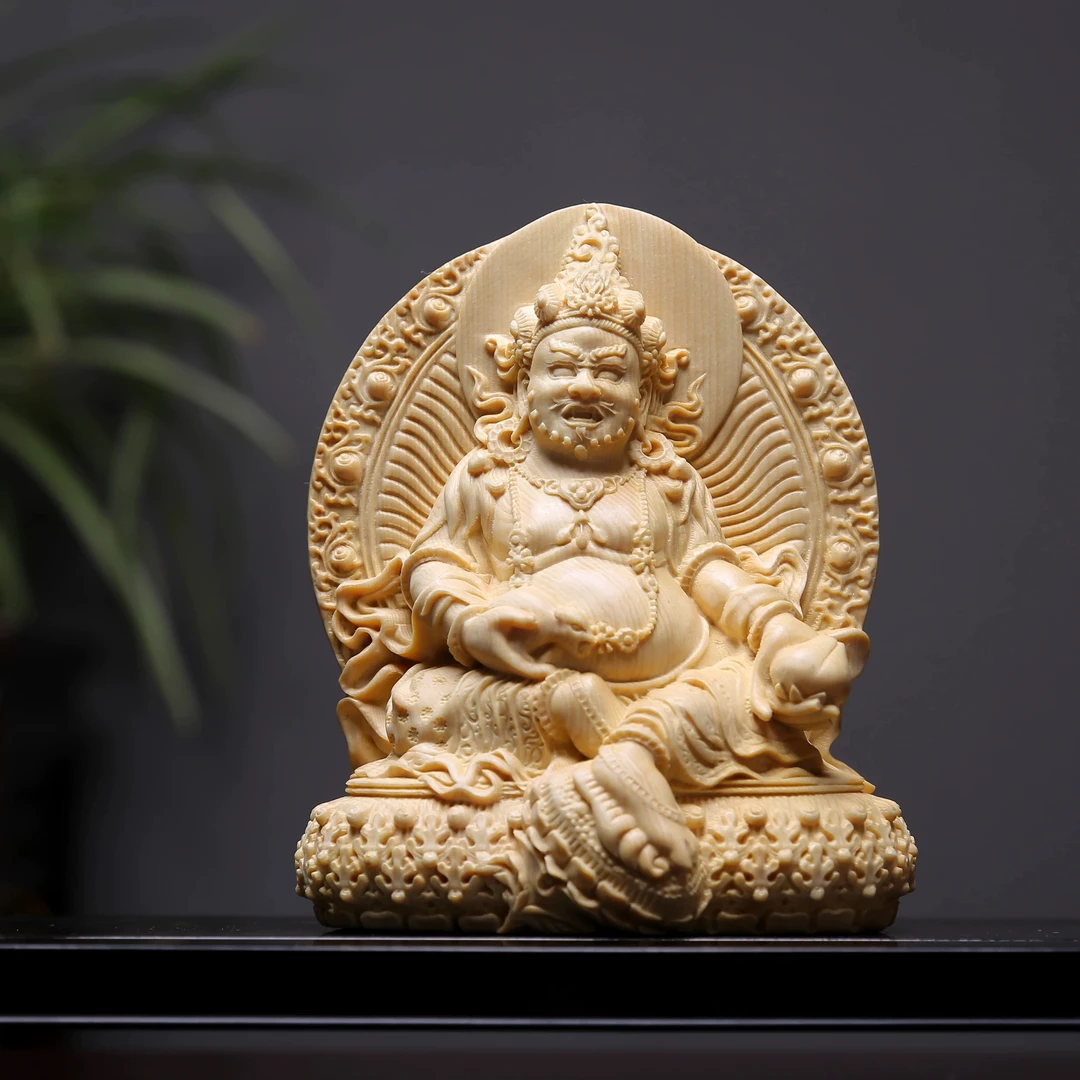 黄杨木精雕藏佛密宗护法黄财神佛像寺庙供奉神像摆件装饰品工艺品