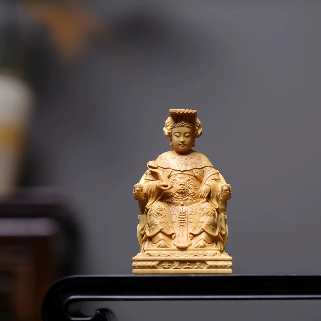 新款黄杨创意雕刻妈祖神像家用中式供奉佛像摆件家居装饰品工艺品