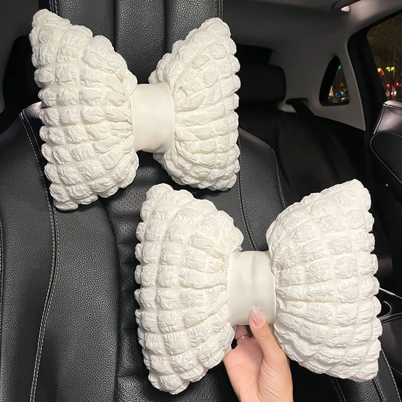 汽车头枕车用腰靠泡芙蝴蝶结可拆洗车座头枕四季通用床上护颈枕头