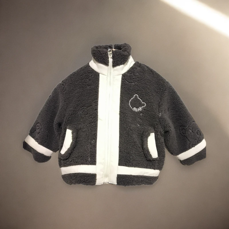 Q038咖加绒小手设计冬季儿童单件衣服