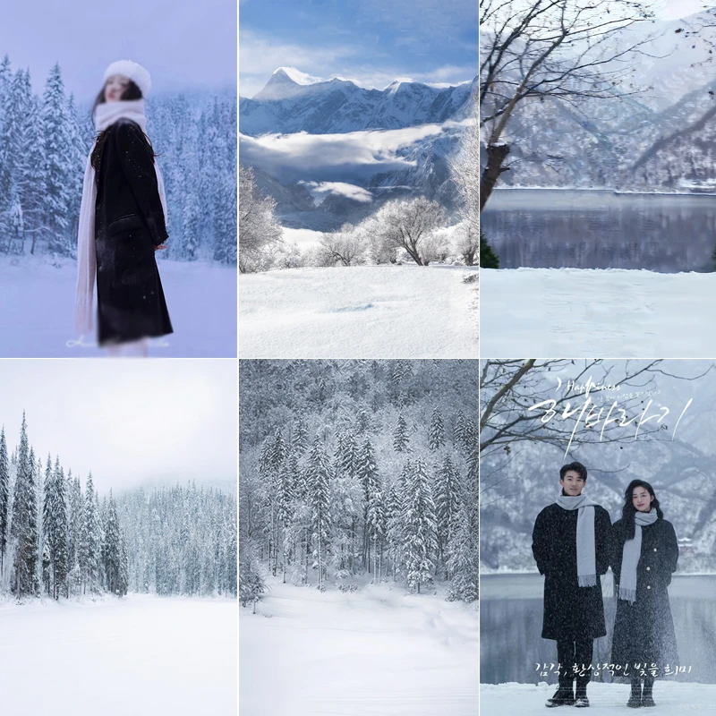 圣诞节夜景白雪雪地雪景背景布婚纱少女写真摄影拍照直播背景印刷