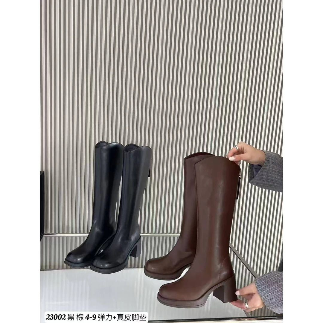 粗跟英伦风牛皮长筒靴9245X23002