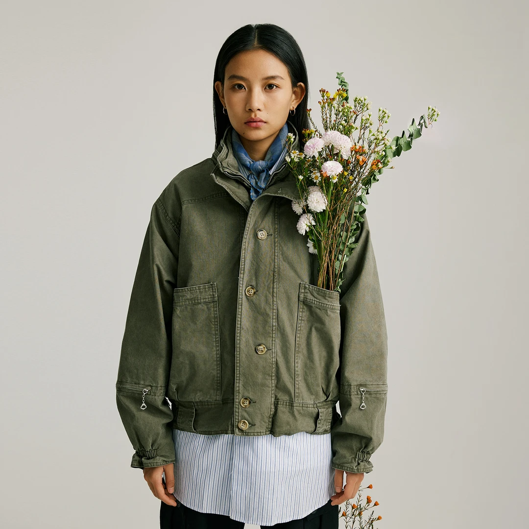 NORYBRAND 探险家主题复古水洗设计感夹克 立领宽松外套上衣