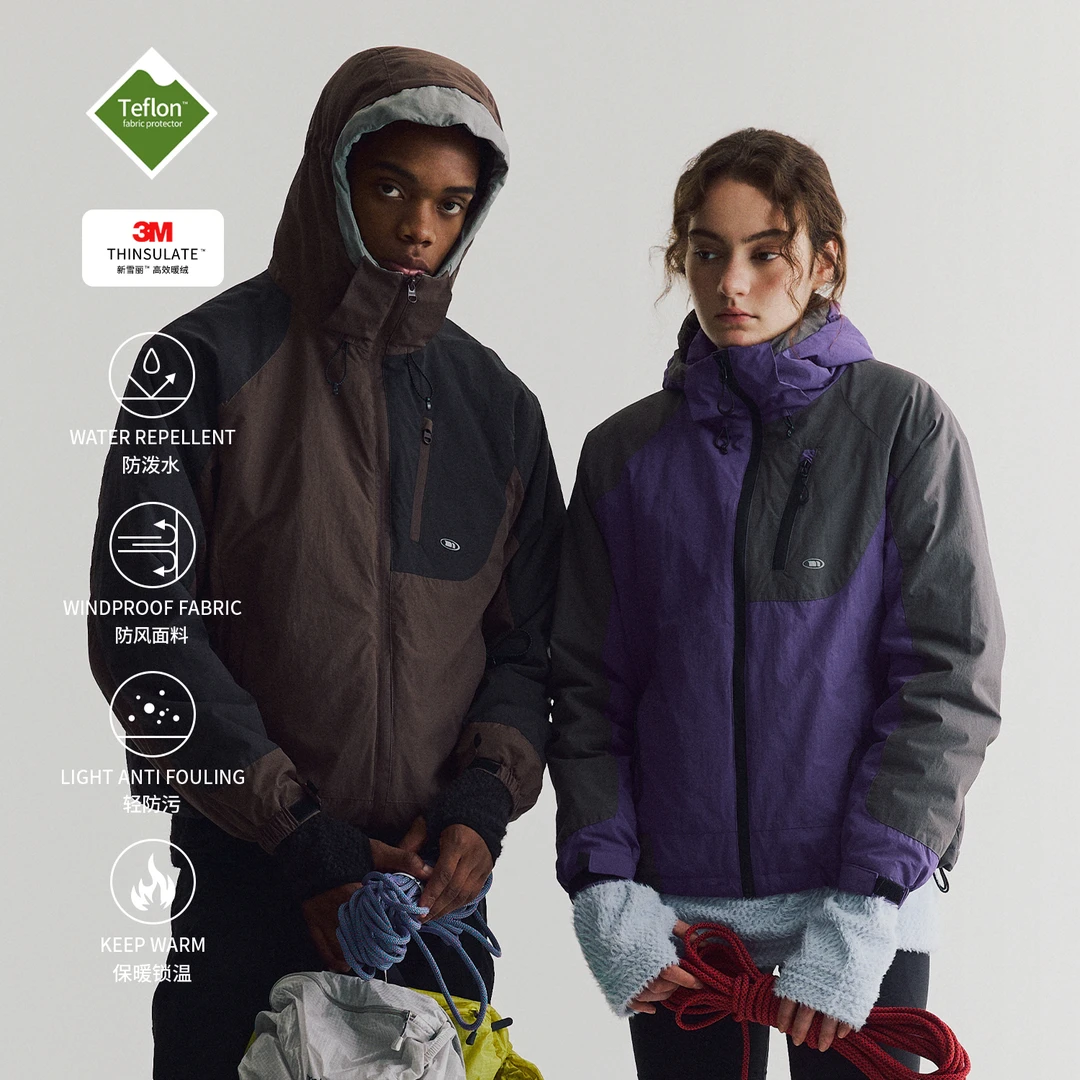 NORYBRAND 24FW撞色拼接防水防风新雪丽加厚棉服冲锋外套