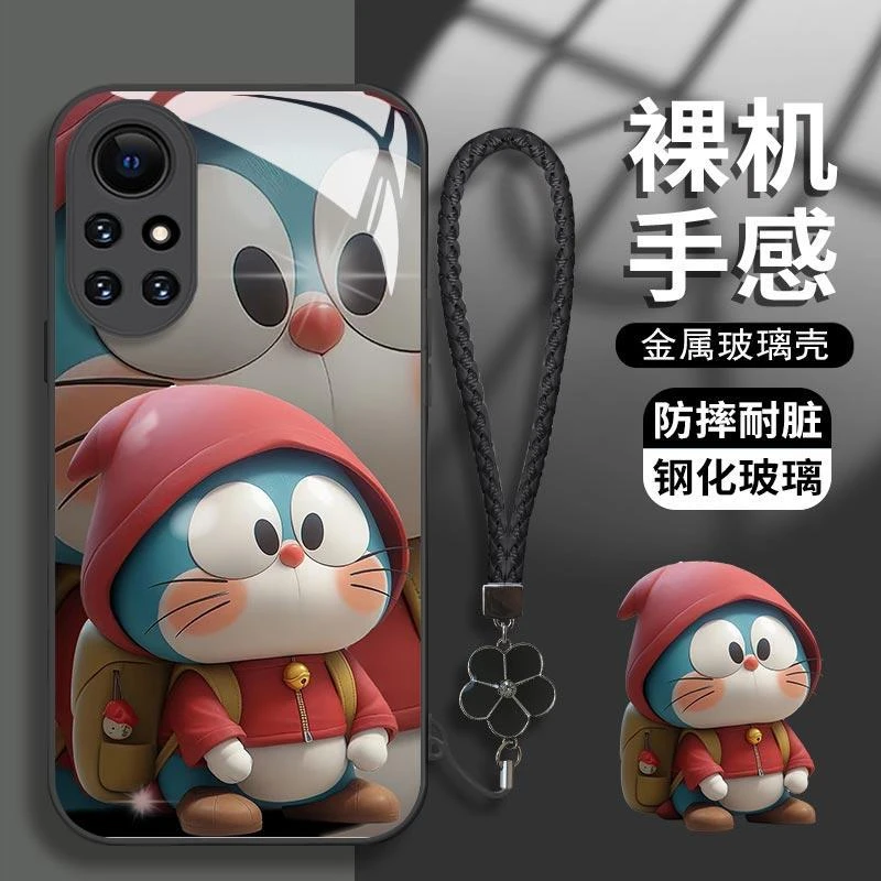适用于华为Nova8se叮当猫手机壳钢化玻璃网红创意全包硅胶防摔保
