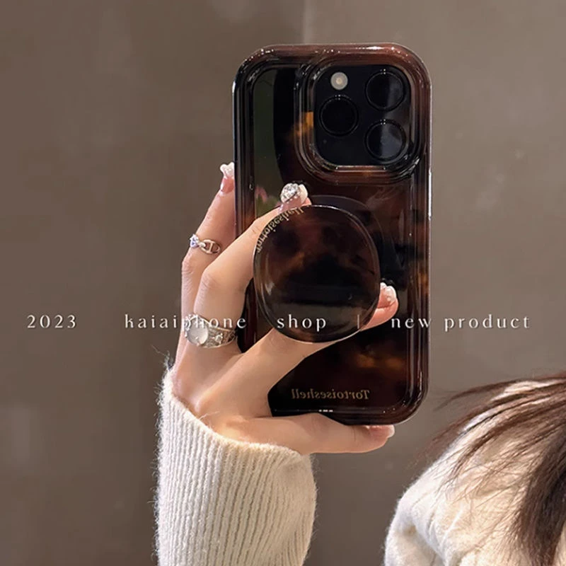 ins风琥珀支架适用iPhone11手机壳苹果14pro max女12防摔13/15pro