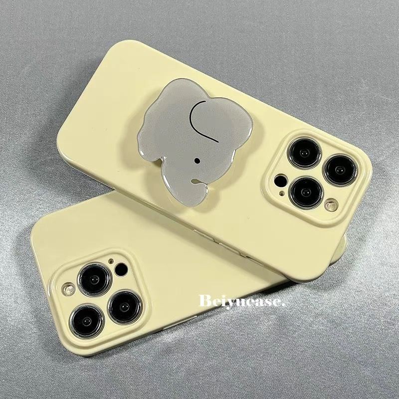 纯色奶黄小象支架苹果15手机壳iphone14promax防摔13亮面11全包12
