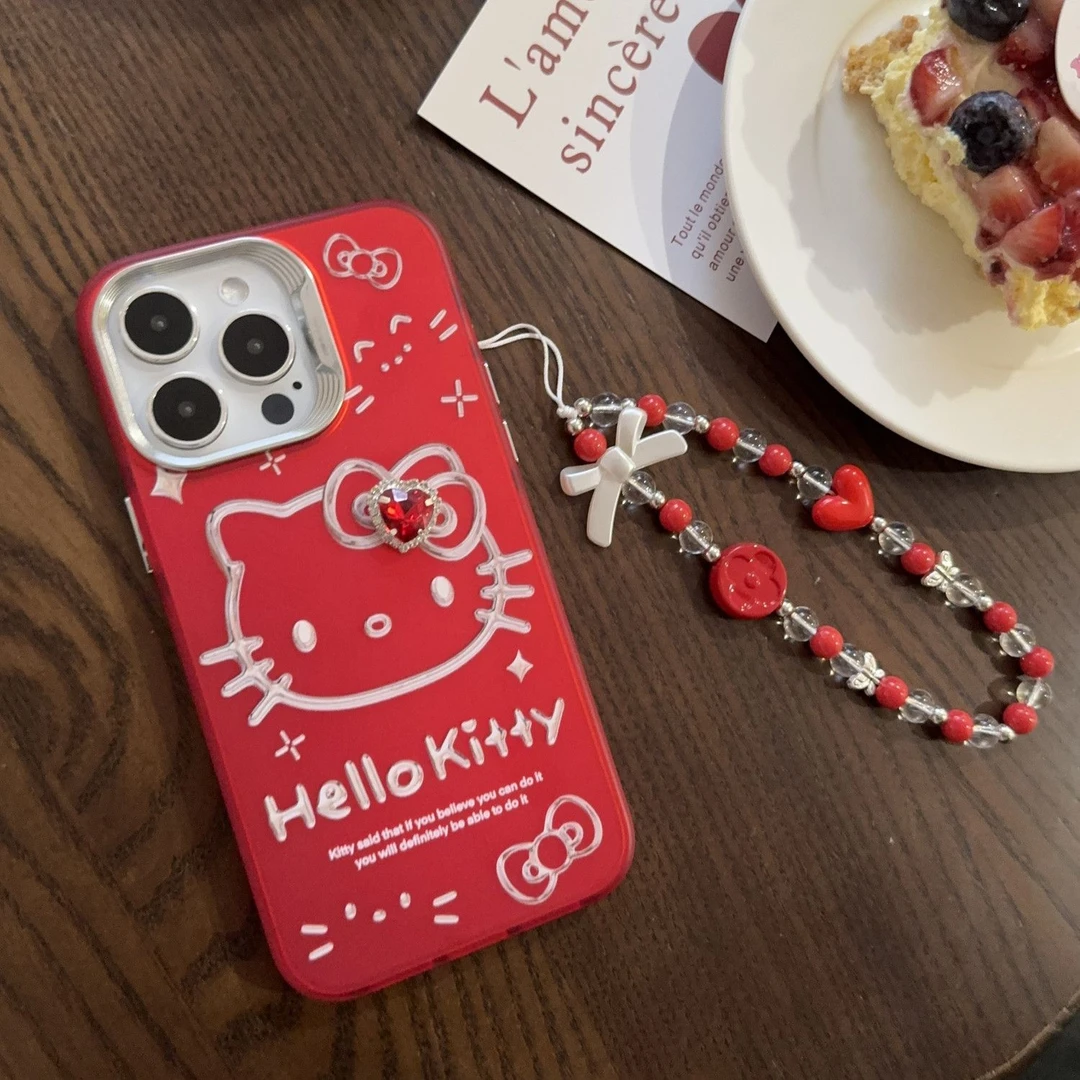 苹果手机壳15iPhone14promax13红电镀12金属线条kitty全包式简约