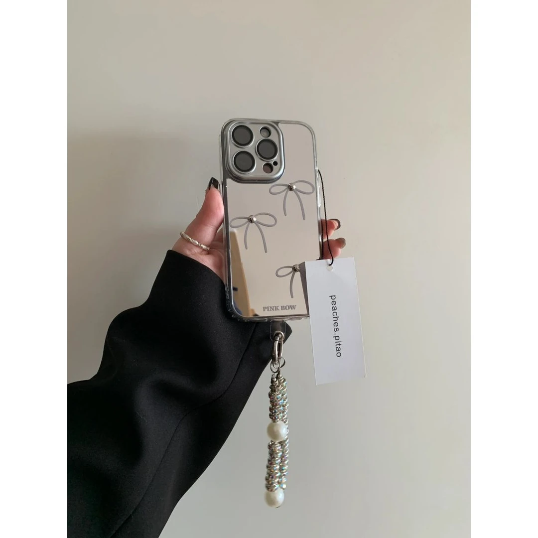 日韩ins镜面蝴蝶结适用iPhone15手机壳14promax苹果13新款12/11女