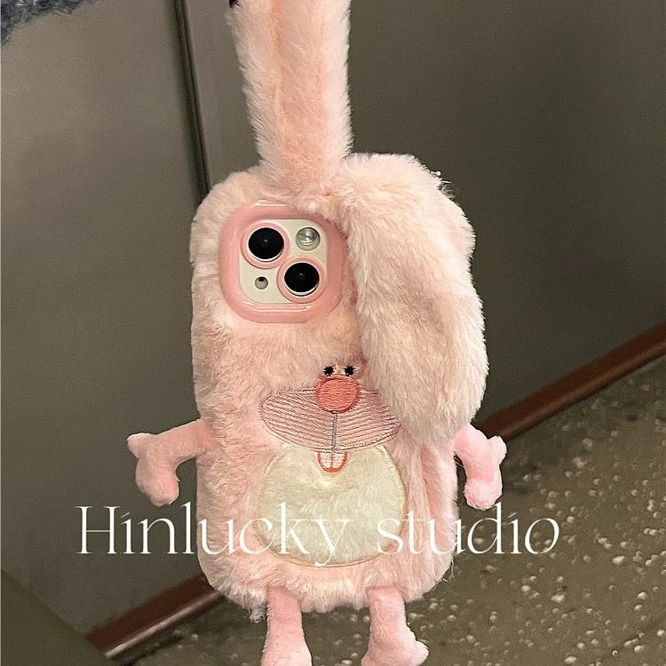 秋冬毛绒卡通龅牙兔子适用苹果14手机壳iPhone15pro max新款11/12