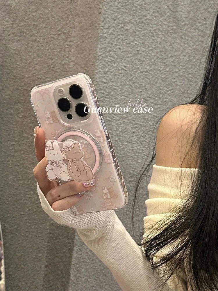少女可爱蝴蝶结小熊兔子iPhone15promax磁吸手机壳14防摔12情侣13