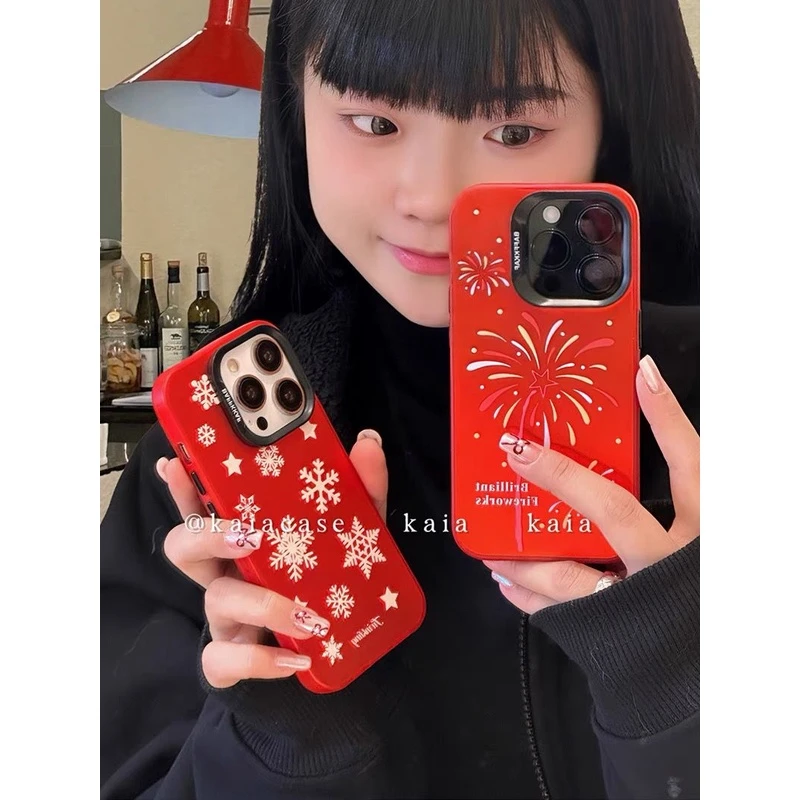 ins风红色烟花适用苹果15promax手机壳iphone13新款14双层12/11