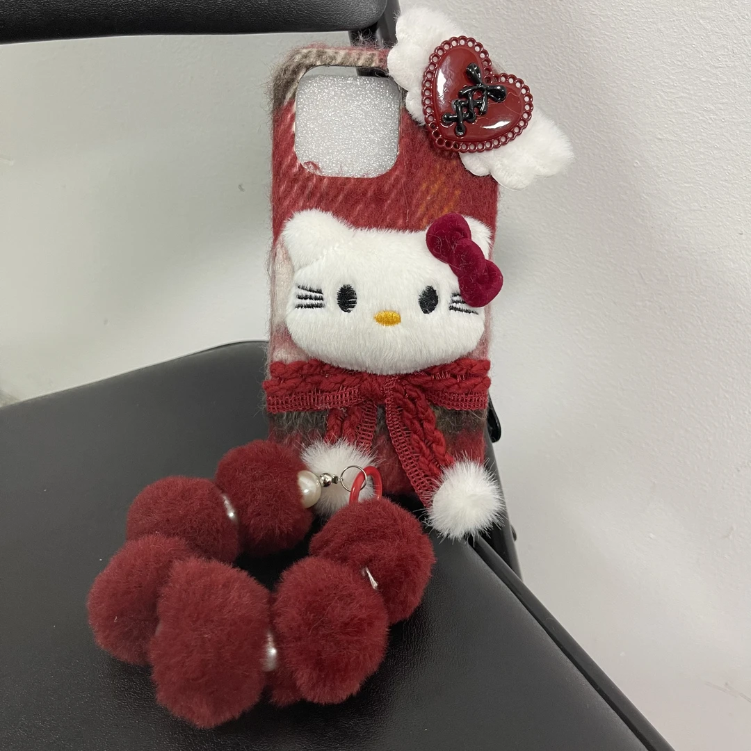 新款红色毛绒helloKT适用iPhone16promax苹果15/14手链13红色11套