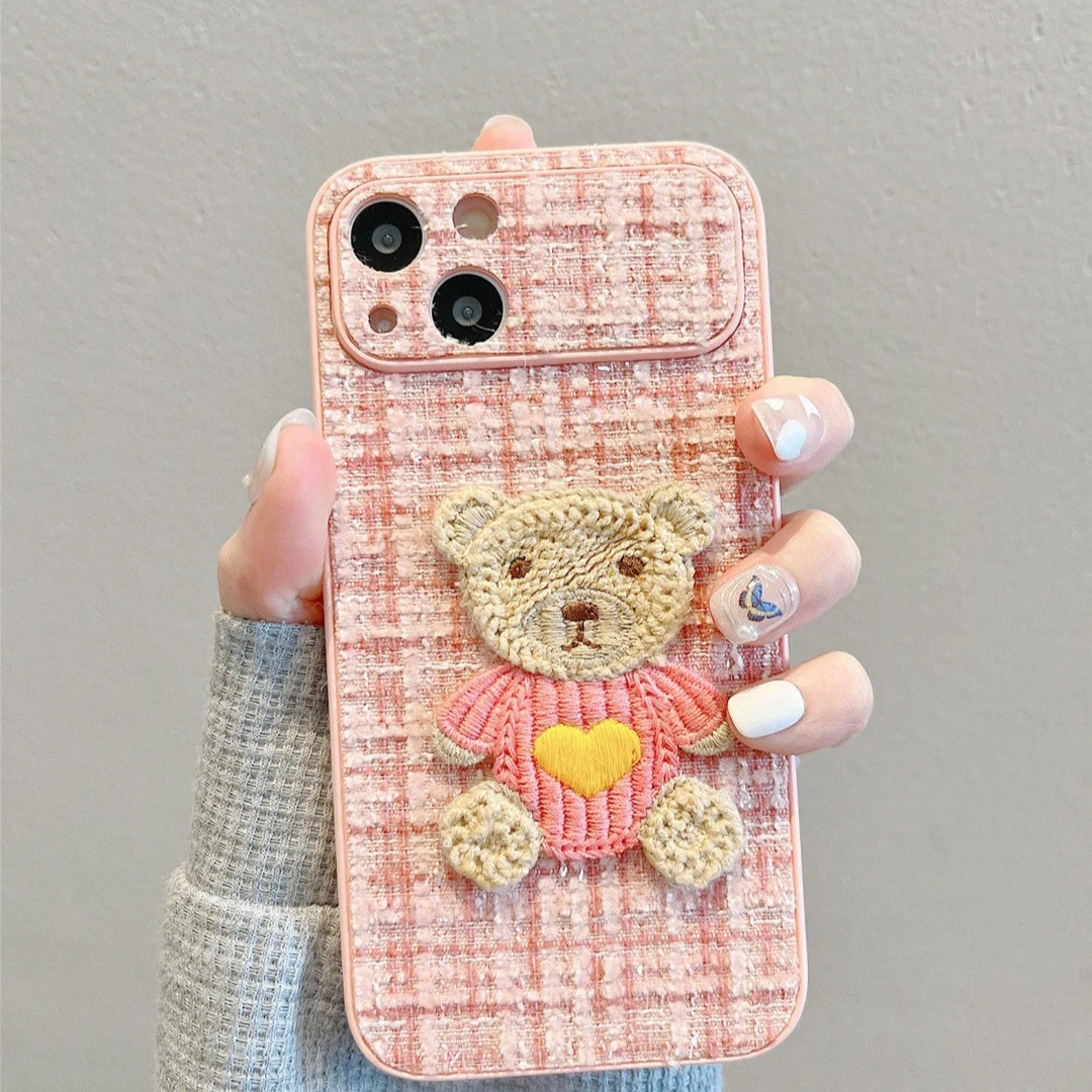 小香风小熊iPhone15promax苹果13手机壳14pro全包12pro绒布11防摔