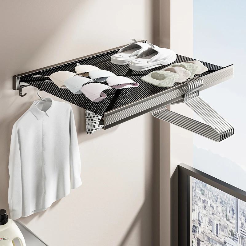 阳台窗户可折叠晾衣架墙壁伸缩晾晒网隐形晒衣架壁挂式神器免打孔