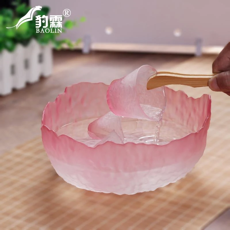 锤纹茶洗茶杯收纳缸茶渣缸粉红色果盘盆客厅办公水盂玻璃茶具配件