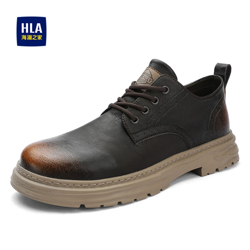 海澜之家男鞋2024夏秋季节工装鞋时尚百搭休闲系带耐磨厚底马丁靴