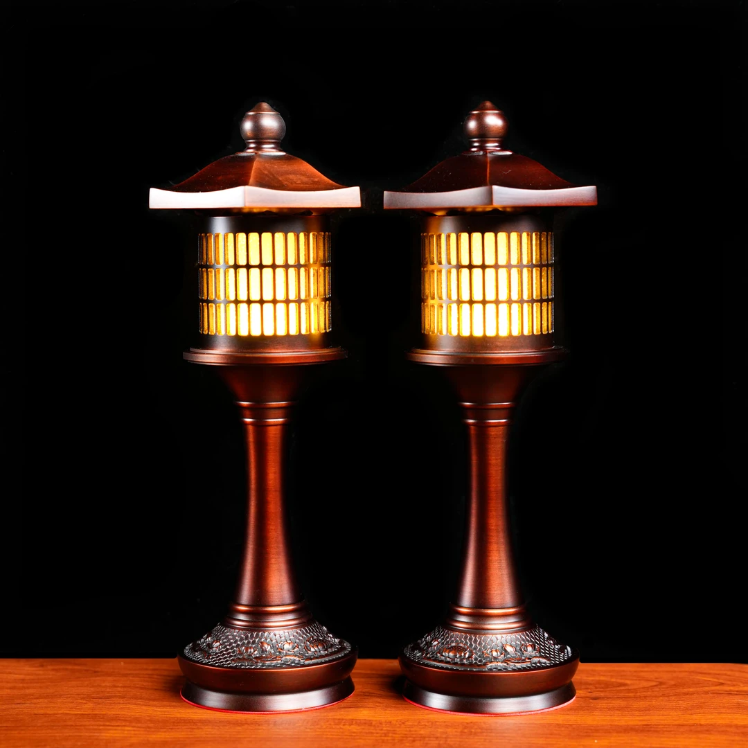 禅境宝阁《浮雕莲花》纯黄铜热着色LED节能插电灯桌面家用长明宫灯