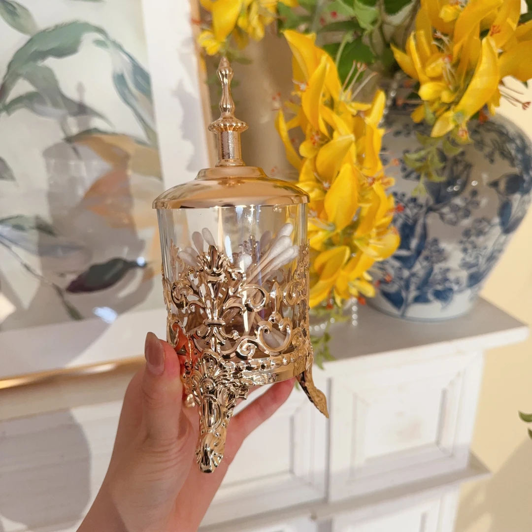 轻奢欧式玻璃棉签牙签盒家用餐厅高档牙线筒多功能收纳罐k09213