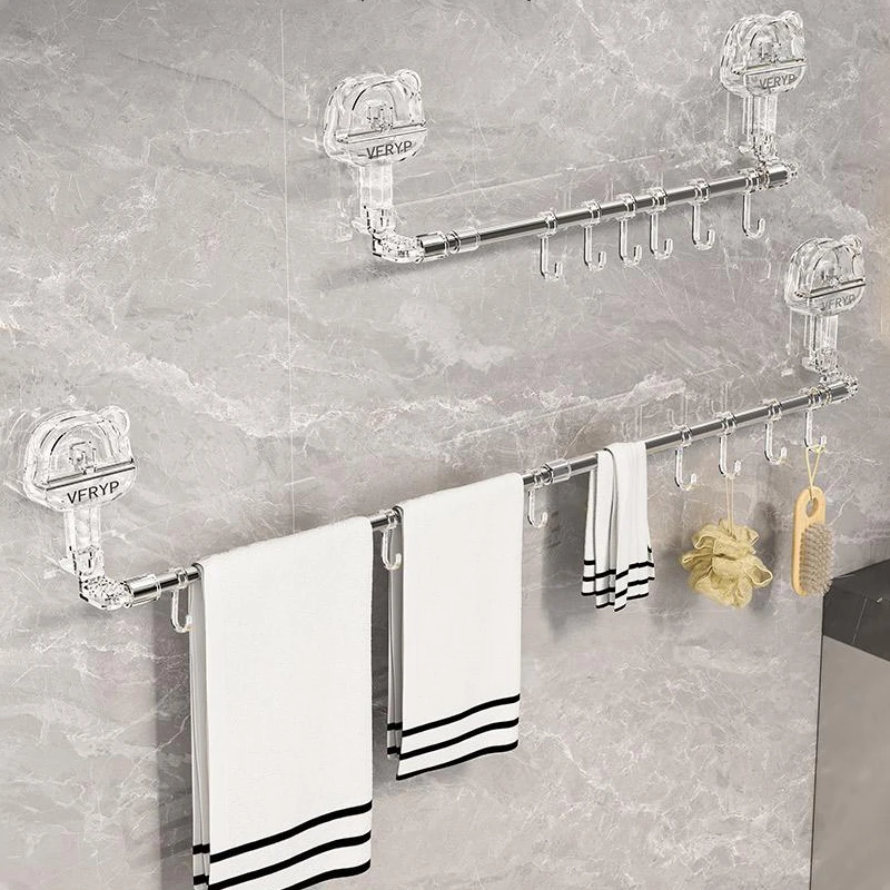 【佳立方】小熊吸盘伸缩挂架卫生间免打孔浴室壁挂浴巾毛巾挂钩架