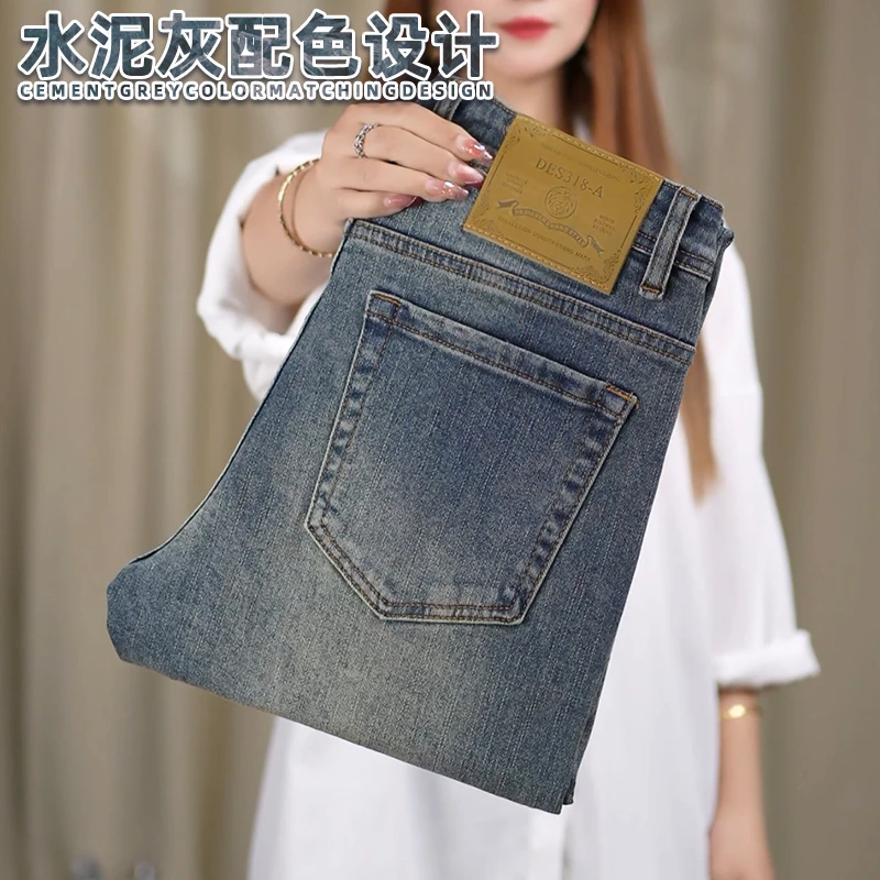 欧货水泥灰牛仔裤男士春季新款修身小直筒裤轻奢商务长裤子男弹力