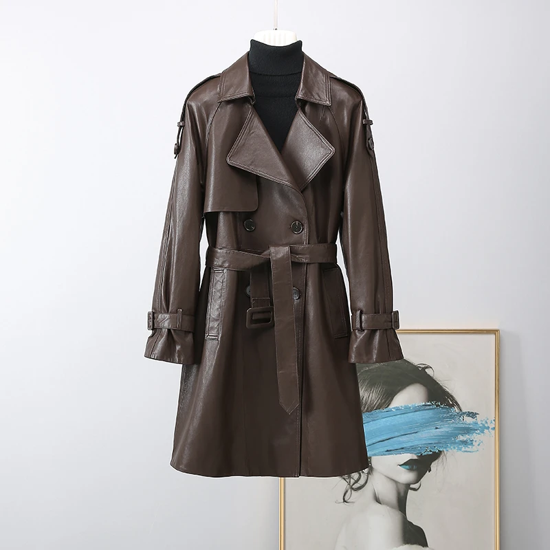 2024新款上衣女设计师款宽松女士真皮绵羊皮风衣大长款1616
