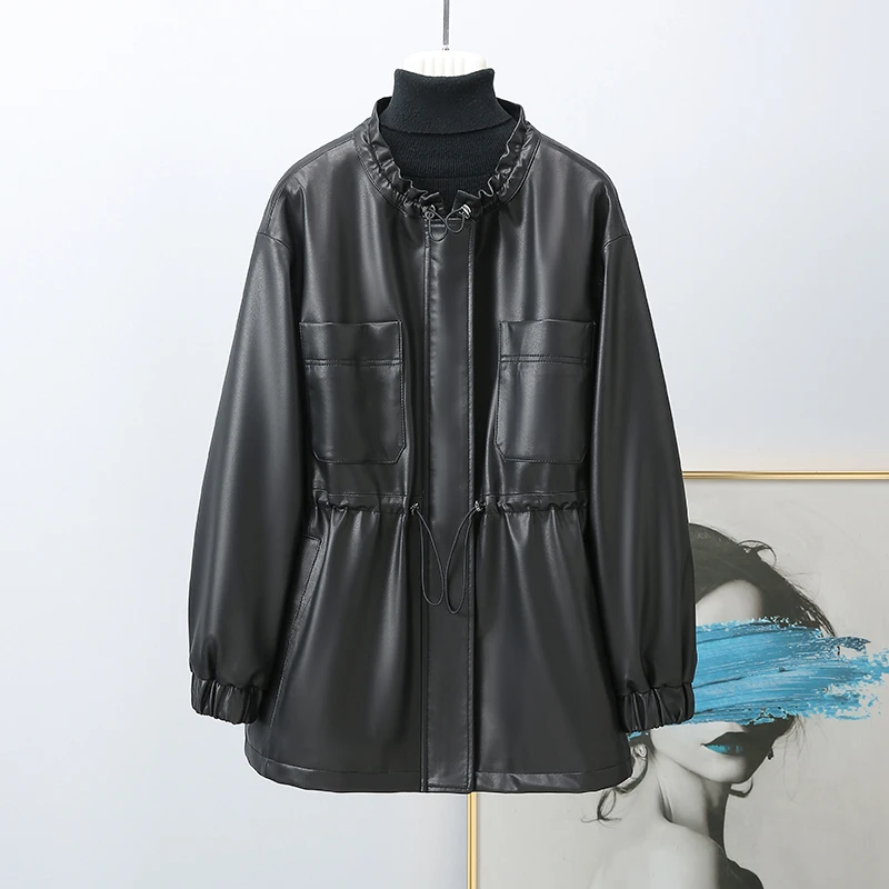 2025新款女春款意大利全植鞣绵羊皮拿铁棕外套宽松女士皮衣8807