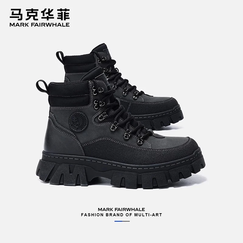 马克华菲马丁靴男2025休闲男鞋增高工装男靴子厚底男鞋高帮登山靴