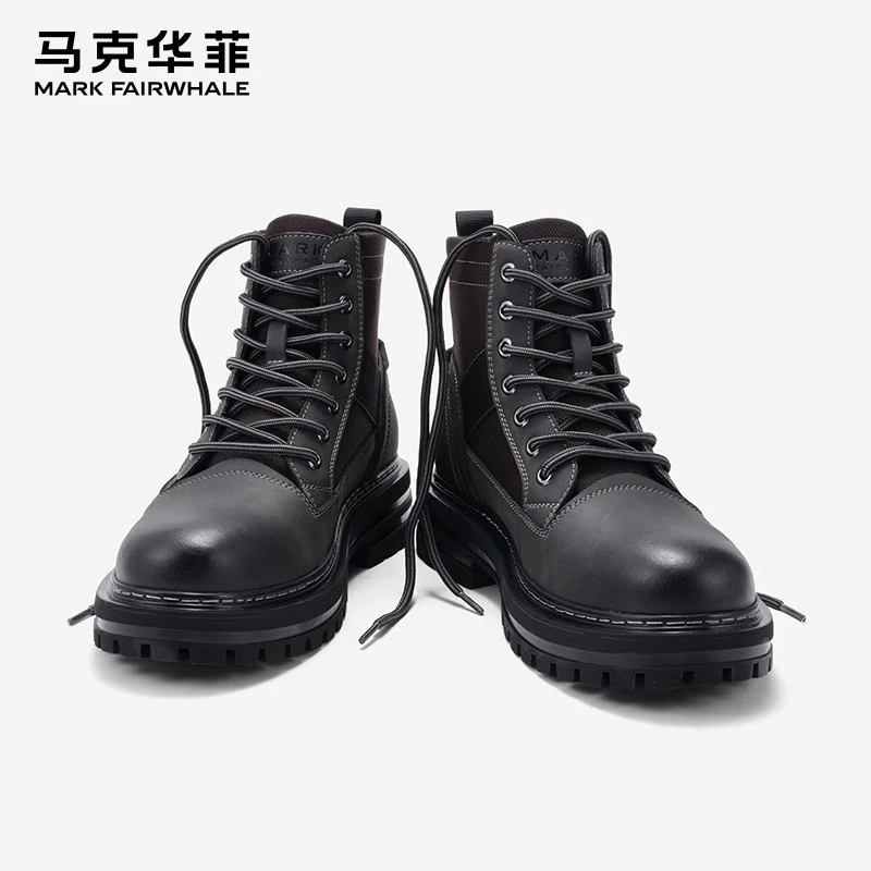 马克华菲马丁靴男款工装男靴秋季2025新款登山靴黑色增高男士靴子