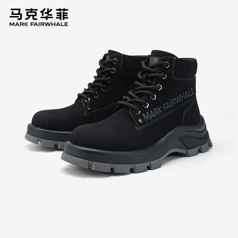 马克华菲马丁靴男款英伦风2025秋季新款黑色绒面靴子男士工装靴男