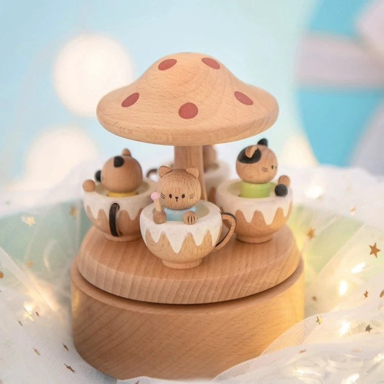 猫的天空之城摩天轮乐园木质八音盒纯手工音乐盒女生生日礼物摆件