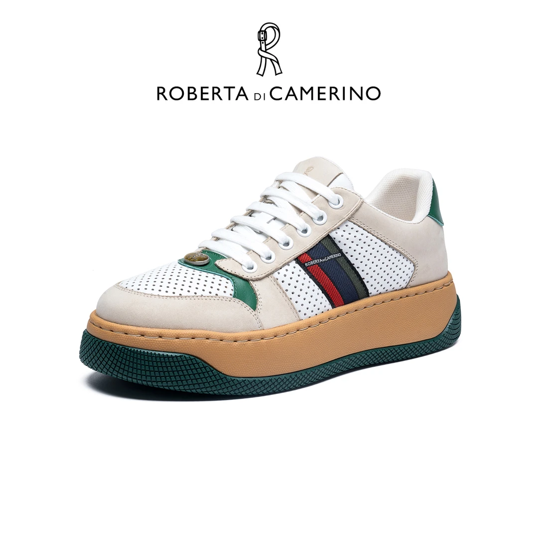 Roberta di Camerino诺贝达男士休闲板鞋拼色复古小众潮流时尚鞋