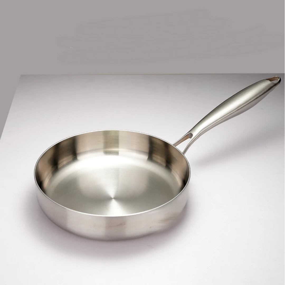 316L特厚五层钢无涂层食品级不锈钢小煎锅平底锅20cm