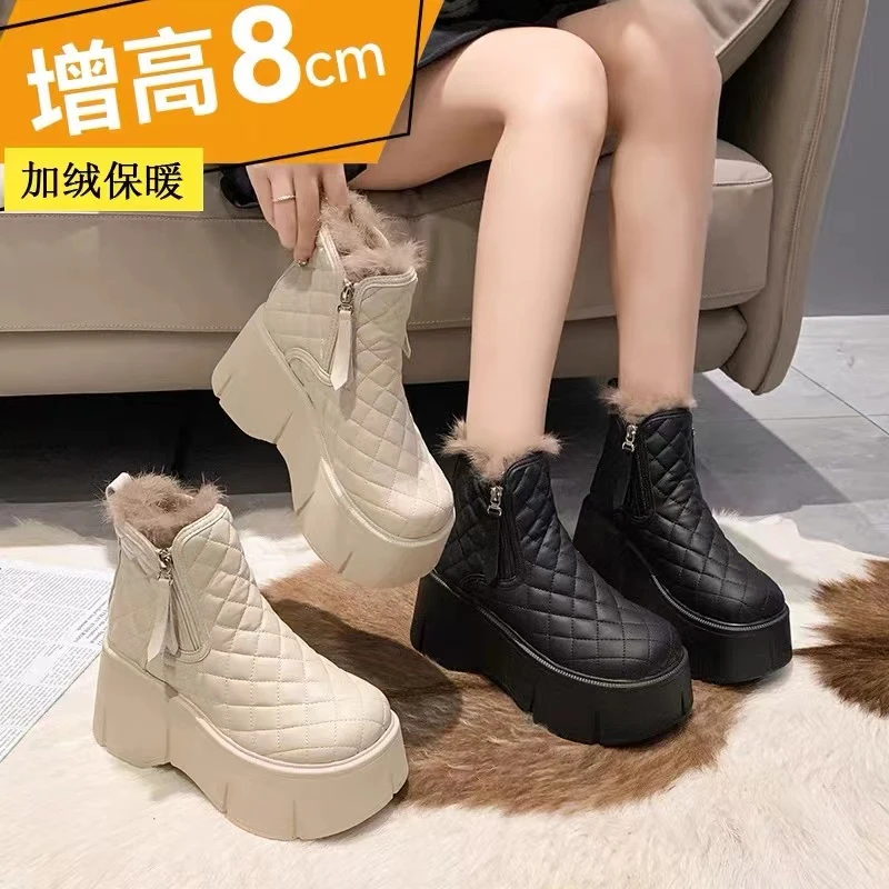 2023时尚冬系雪地靴休闲百搭加绒厚底洋气短筒雪地靴增高女鞋