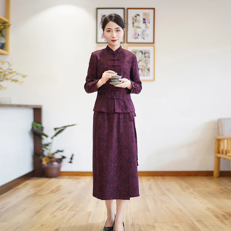 如意风秋季新款修身显瘦中国风套装复古温婉减龄气质两件套24J305