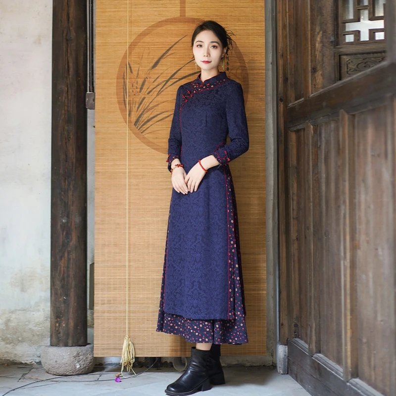 如意风冬季新款改良旗袍复古时尚优雅修身年轻款上海老旗袍24R679