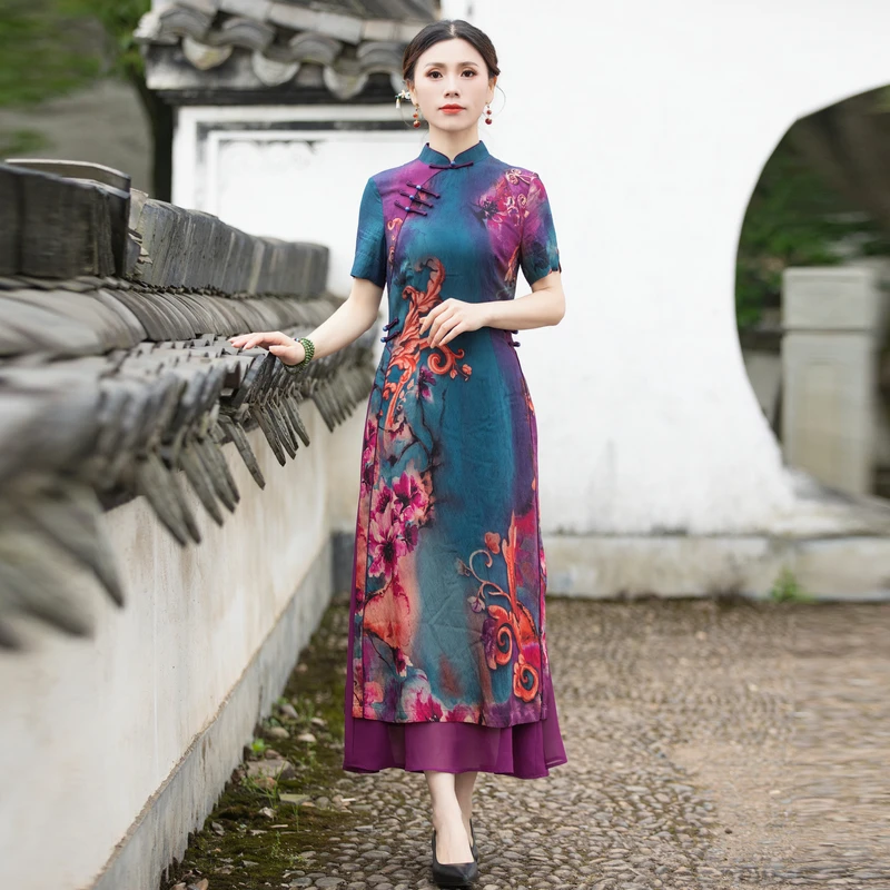 如意风旗袍新款年轻气质改良妈妈装中式盘扣民国风复古女装23R095