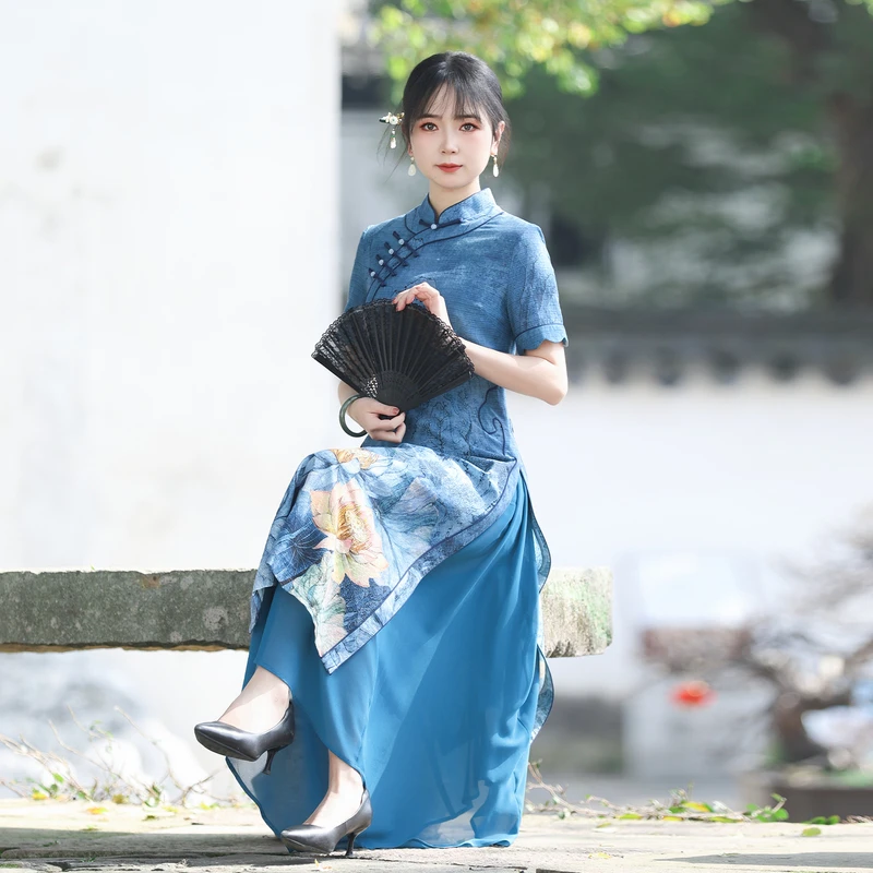 如意风改良旗袍夏季新款连衣裙修身显瘦复古时尚新中式裙子24J016