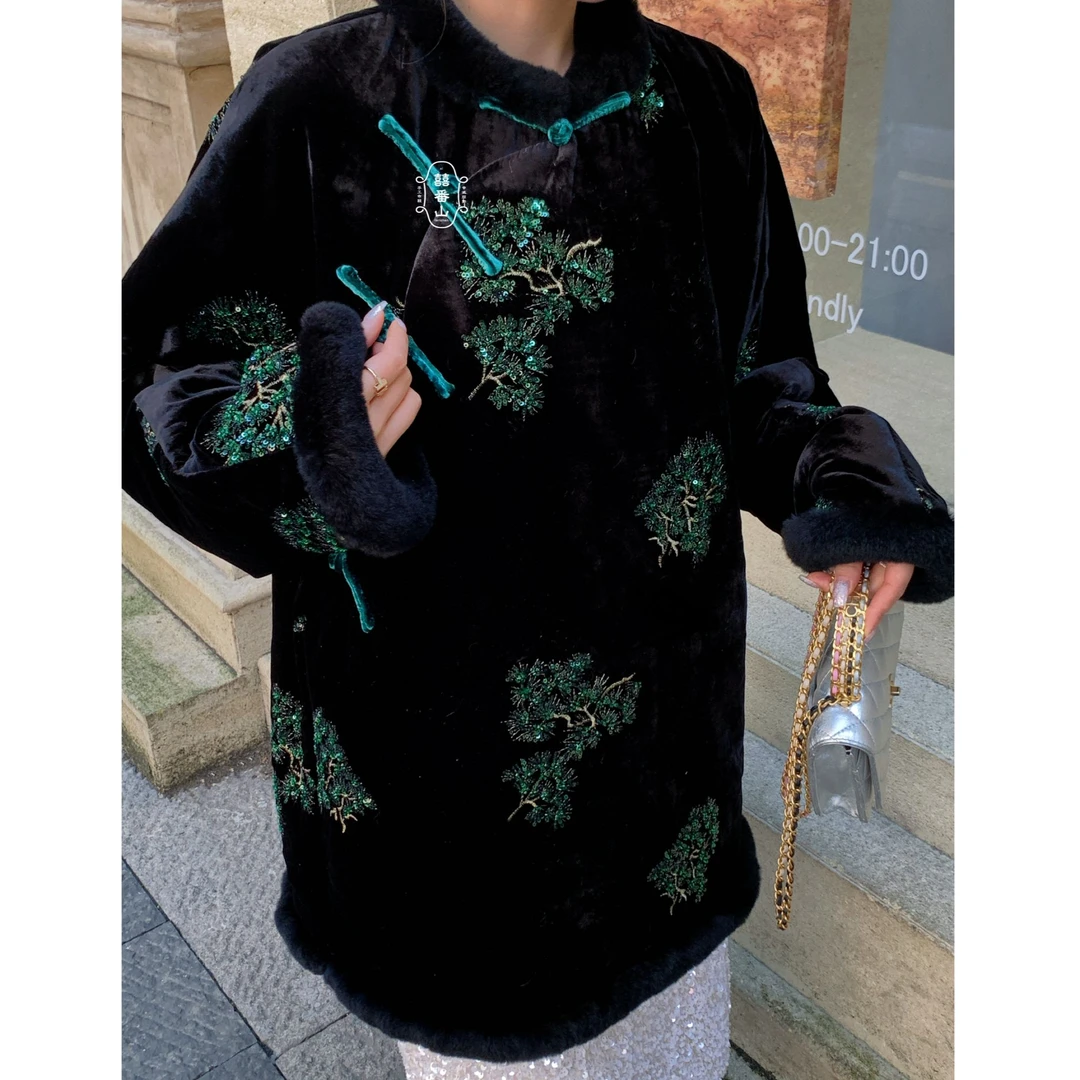 【囍番山·2024·冬季】闪耀绿松·中长款棉服