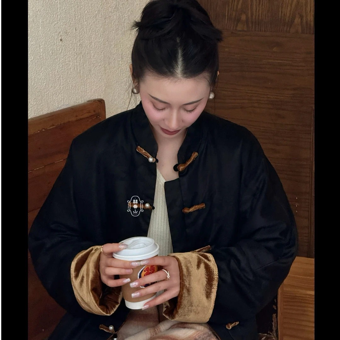 【囍番山·冬】墨黑招金·双面穿棉袄