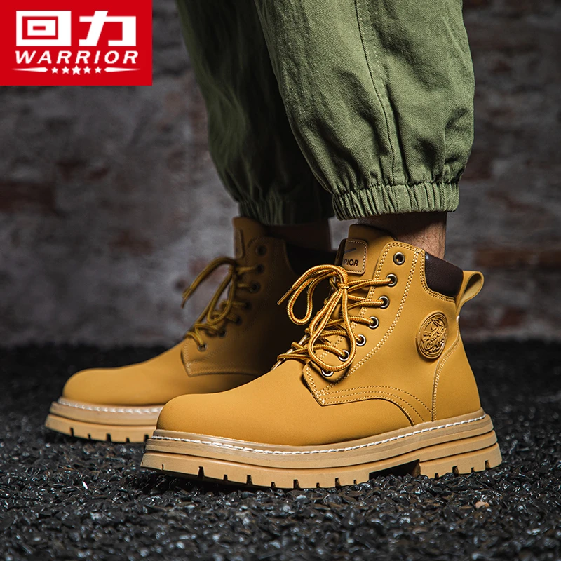 回力男鞋马丁靴百搭潮流工装靴男大黄靴男士时尚休闲高帮登山鞋子
