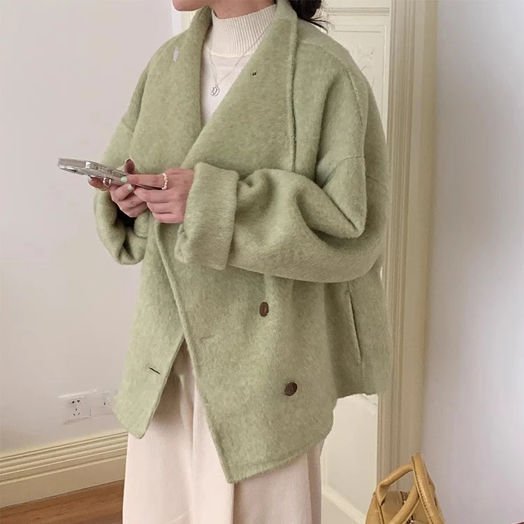 2024秋冬新款双面呢羊毛小个子宽松时尚小香名媛羊毛呢外套大衣女