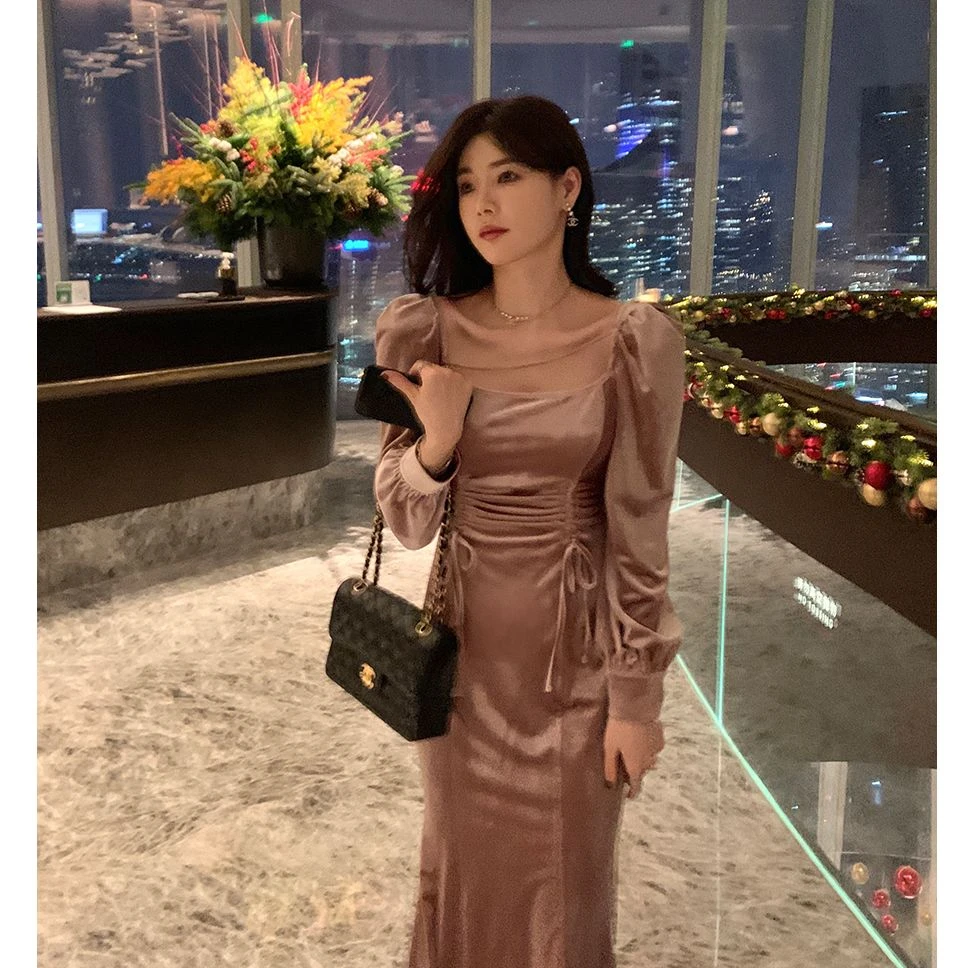 【清仓】 甜起司 法式丝绒连衣裙连衣裙气质收腰修身v领小黑裙
