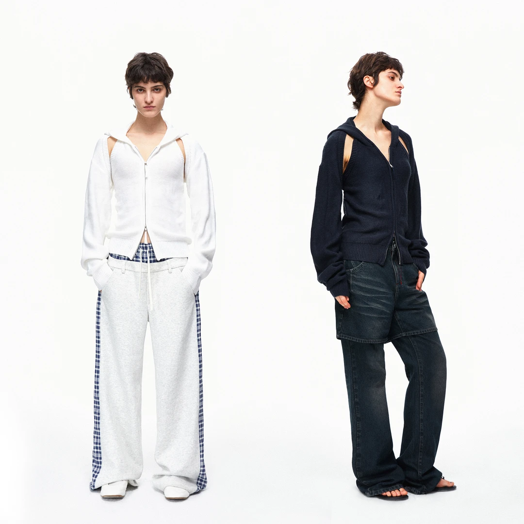 PRRP设计感背后镂空 双头拉链连帽毛织两件套毛衣