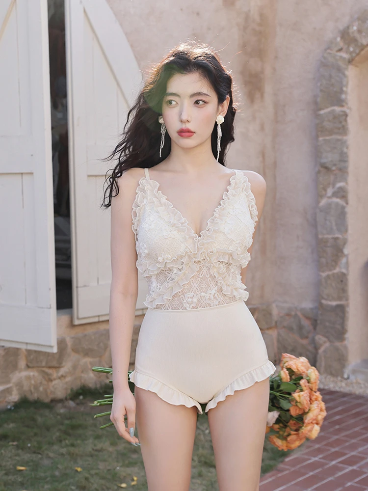 2024新款网红仙两件套泳衣立体蕾丝显瘦性感美背法式纯欲风夏游泳